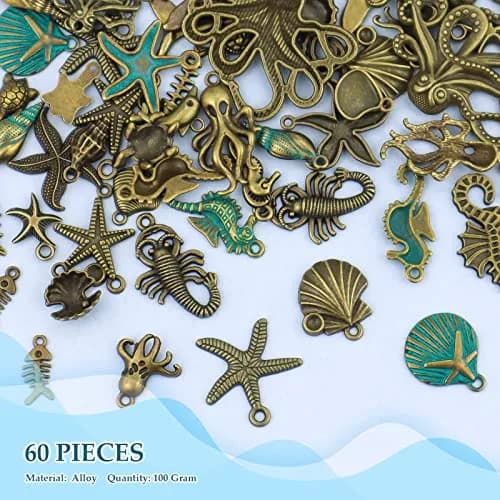 JIALEEY Assorted Ocean Themed Charms 100g | Antique Bronze Sea Creatures Jewelry Beads thumbnail 4