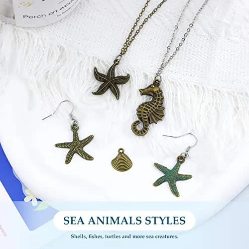 JIALEEY Assorted Ocean Themed Charms 100g | Antique Bronze Sea Creatures Jewelry Beads thumbnail 5