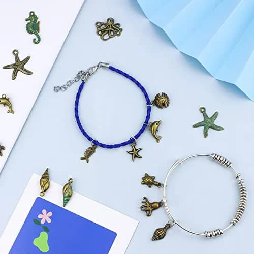 JIALEEY Assorted Ocean Themed Charms 100g | Antique Bronze Sea Creatures Jewelry Beads thumbnail 6