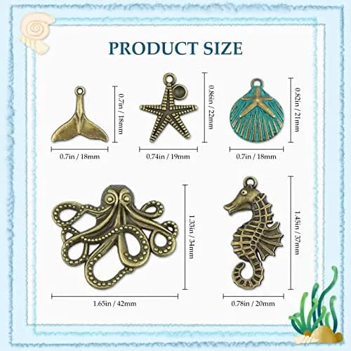 JIALEEY Assorted Ocean Themed Charms 100g | Antique Bronze Sea Creatures Jewelry Beads thumbnail 2