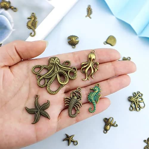 JIALEEY Assorted Ocean Themed Charms 100g | Antique Bronze Sea Creatures Jewelry Beads thumbnail 3