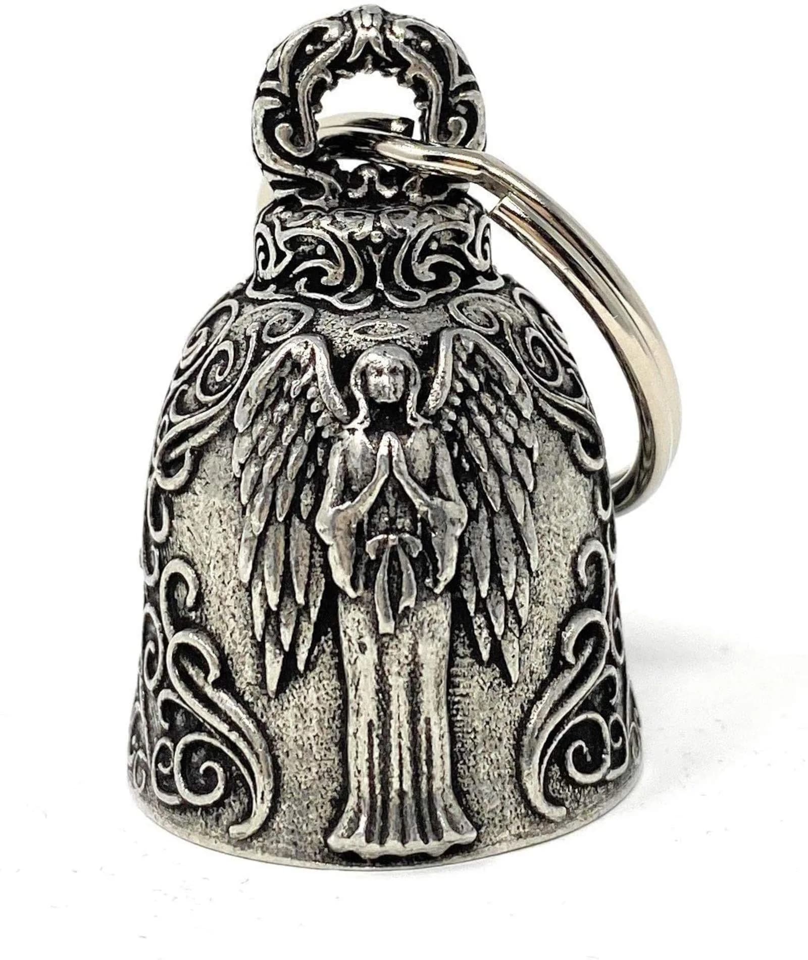 Bravo Bells Angel Motorcycle Biker Bell Accessory or Key Chain for Luck (Silver, Pewter) | Gremlin-Repelling Charm - main product image
