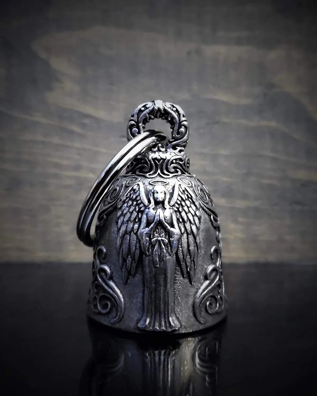 Bravo Bells Angel Motorcycle Biker Bell Accessory or Key Chain for Luck (Silver, Pewter) | Gremlin-Repelling Charm - view 2