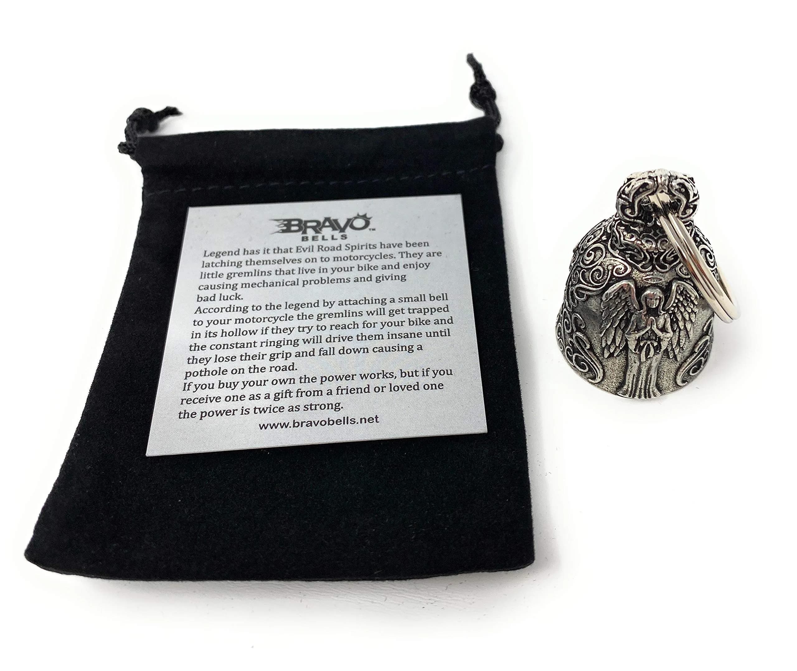 Bravo Bells Angel Motorcycle Biker Bell Accessory or Key Chain for Luck (Silver, Pewter) | Gremlin-Repelling Charm - view 4
