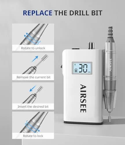 AIRSEE Rechargeable 30000RPM Electric Nail Drill, E8 White | Professional Salon & Home Use thumbnail 6