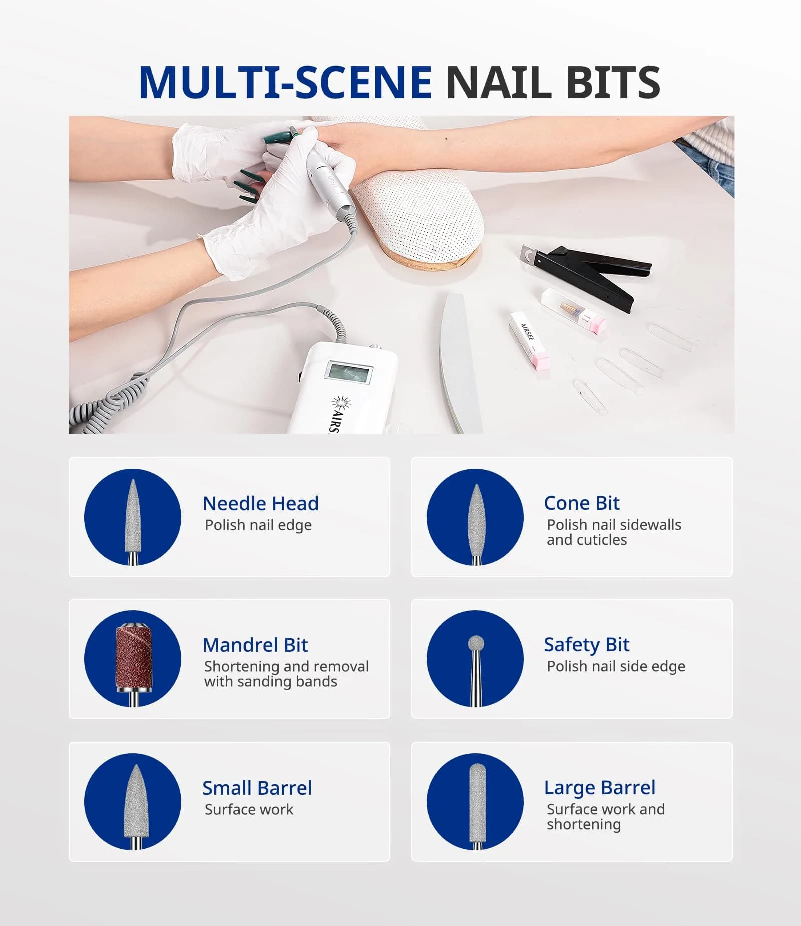 AIRSEE Rechargeable 30000RPM Electric Nail Drill, E8 White | Professional Salon & Home Use - view 7