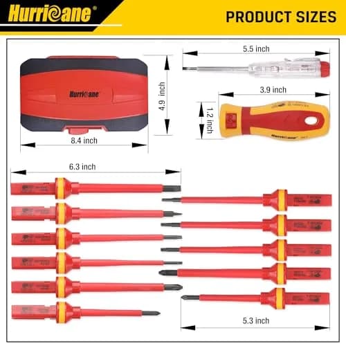 HURRICANE 1000V Insulated Electrician Screwdriver Set, 13 Piece Professional Electrical Screwdriver Set, CR-V Steel Magnetic Phillips Slotted Pozidriv Torx, Insulation VDE & GS Certified Screwdriver thumbnail 5