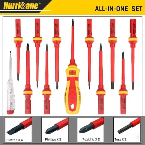 HURRICANE 1000V Insulated Electrician Screwdriver Set, 13 Piece Professional Electrical Screwdriver Set, CR-V Steel Magnetic Phillips Slotted Pozidriv Torx, Insulation VDE & GS Certified Screwdriver thumbnail 7