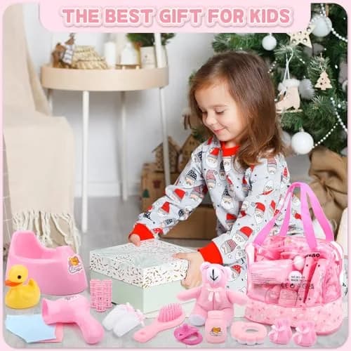 deAO 40 Pcs Baby Doll Accessories with Storage Bag | Feeding & Caring Playset for Kids 3+ thumbnail 6