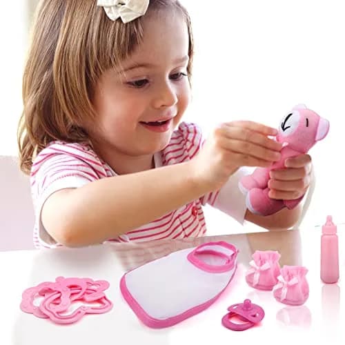 deAO 40 Pcs Baby Doll Accessories with Storage Bag | Feeding & Caring Playset for Kids 3+ thumbnail 7