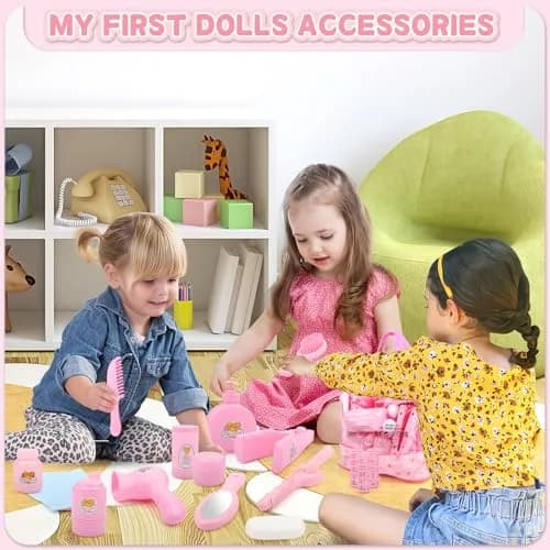 deAO 40 Pcs Baby Doll Accessories with Storage Bag | Feeding & Caring Playset for Kids 3+ thumbnail 3