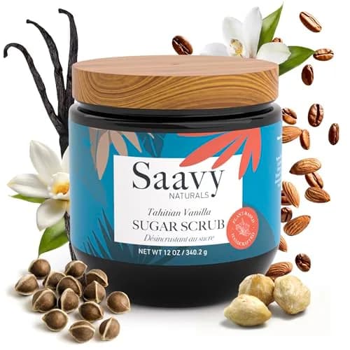 Saavy Naturals Body Scrub - Scented Sugar Vanilla Extract, Vegan Exfoliating with Vitamin E, Gentle for Sensitive Skin – Made in USA – Tahitian Vanilla (1 Pack) - 12 oz thumbnail 1