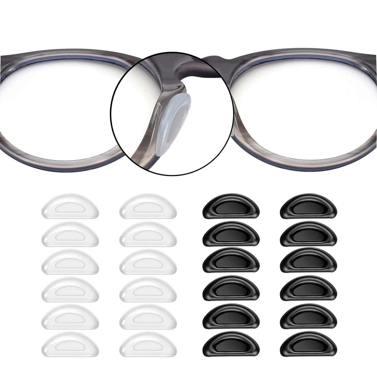 SMARTTOP Adhesive Nose Pad, 20 Pairs | Silicone Anti-Slip for Glasses & Sunglasses, 18mm, 1mm Thick