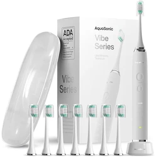 Aquasonic Vibe Series Ultra-Whitening Electric Toothbrush with 8 Brush Heads & Travel Case | ADA Accepted, 40,000 VPM, Wireless Charging thumbnail 1