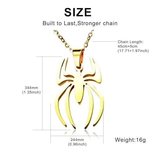 RZCXBS Spider Pendant Necklace for Men and Women Stainless Steel Gold 45 cm (17.71 inches) | Unisex Cool Design thumbnail 5