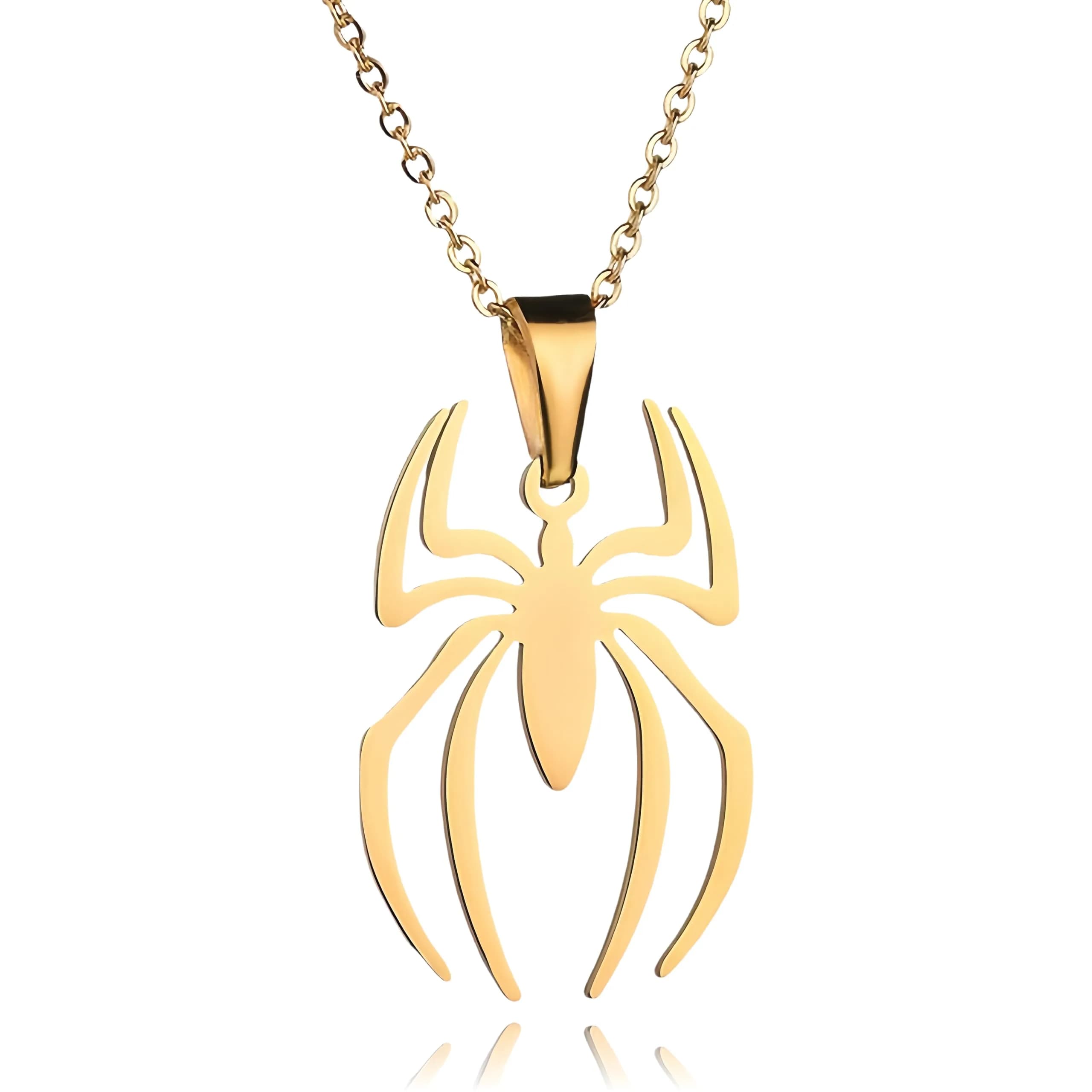 RZCXBS Spider Pendant Necklace for Men and Women Stainless Steel Gold 45 cm (17.71 inches) | Unisex Cool Design — Gold