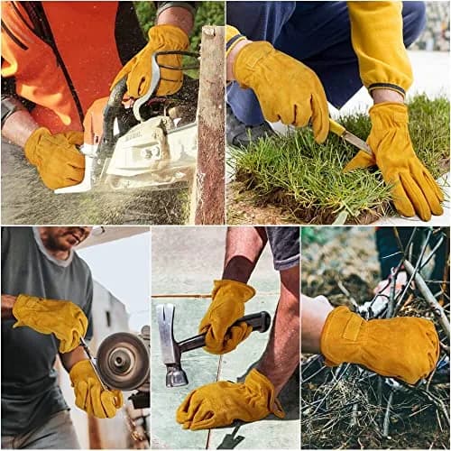 OZERO Leather Work Gloves, Cowhide, Large | Durable, Flexible & Puncture-Resistant for Heavy Duty Tasks thumbnail 6