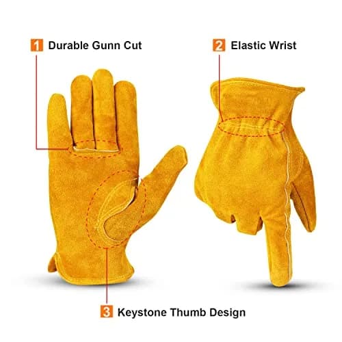 OZERO Leather Work Gloves, Cowhide, Large | Durable, Flexible & Puncture-Resistant for Heavy Duty Tasks thumbnail 2