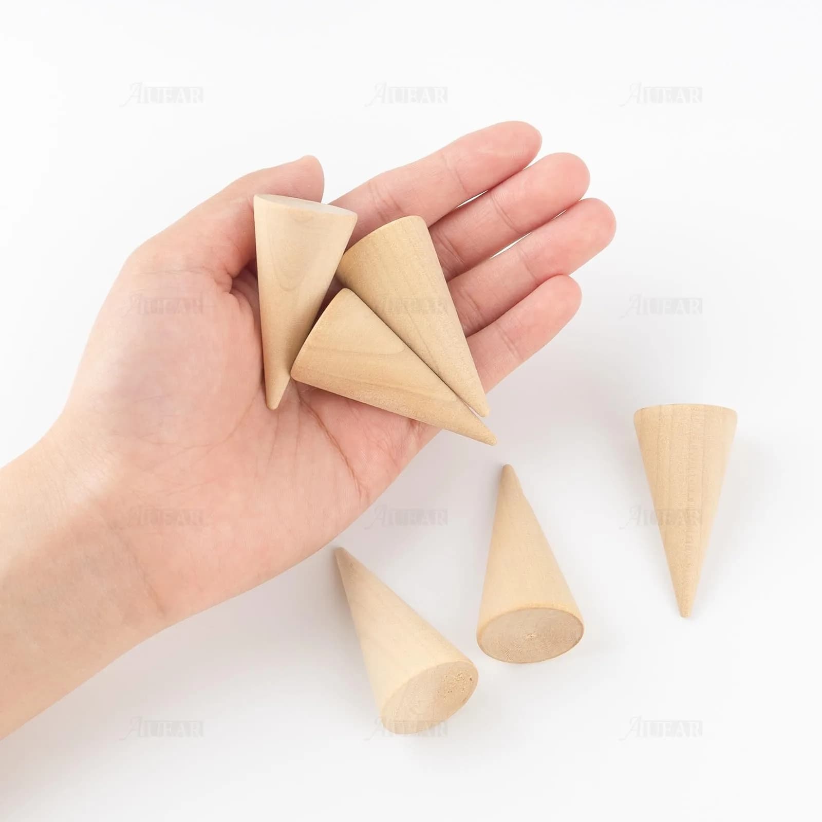 AUEAR 10 Pack Wood Cone Ring Holder 2.5cm (0.98in) Base Diameter x 5cm (1.97in) Height | Simple Natural Wood Display Stands for Rings - view 7