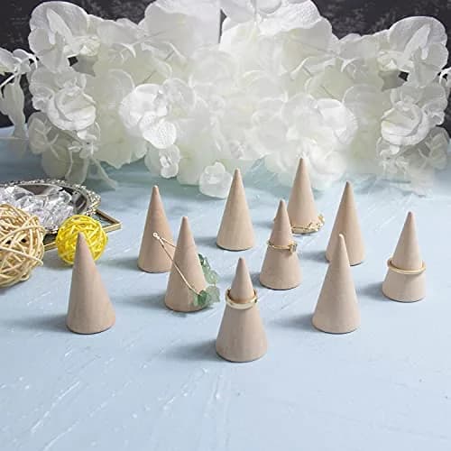 AUEAR 10 Pack Wood Cone Ring Holder 2.5cm (0.98in) Base Diameter x 5cm (1.97in) Height | Simple Natural Wood Display Stands for Rings thumbnail 8