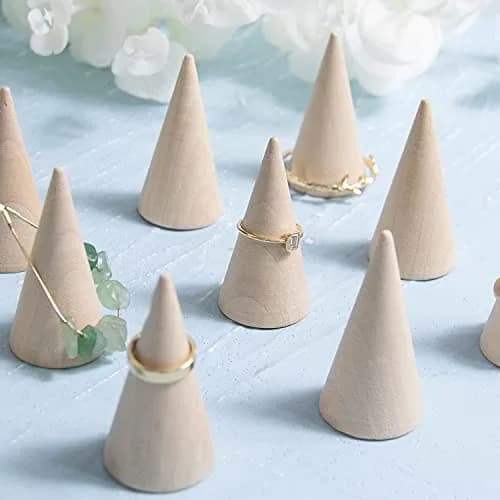 AUEAR 10 Pack Wood Cone Ring Holder 2.5cm (0.98in) Base Diameter x 5cm (1.97in) Height | Simple Natural Wood Display Stands for Rings thumbnail 9