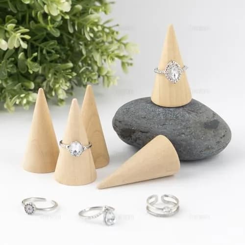 AUEAR 10 Pack Wood Cone Ring Holder 2.5cm (0.98in) Base Diameter x 5cm (1.97in) Height | Simple Natural Wood Display Stands for Rings thumbnail 3