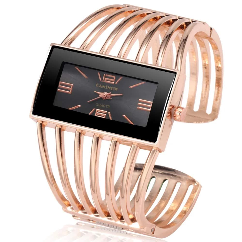 Weicam Women's Quartz Watch Rose Gold | Rectangular Dial Hollow Bracelet Watch
