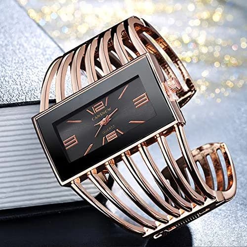 Weicam Women's Quartz Watch Rose Gold | Rectangular Dial Hollow Bracelet Watch thumbnail 4