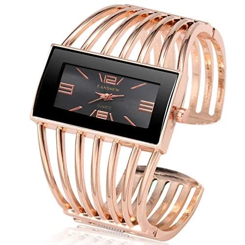 Weicam Women's Quartz Watch Rose Gold | Rectangular Dial Hollow Bracelet Watch thumbnail 1