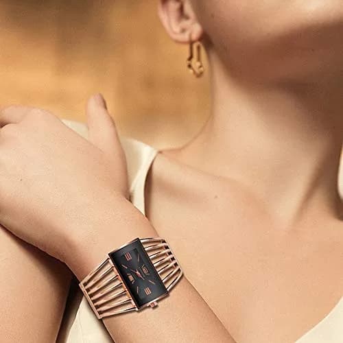 Weicam Women's Quartz Watch Rose Gold | Rectangular Dial Hollow Bracelet Watch thumbnail 2
