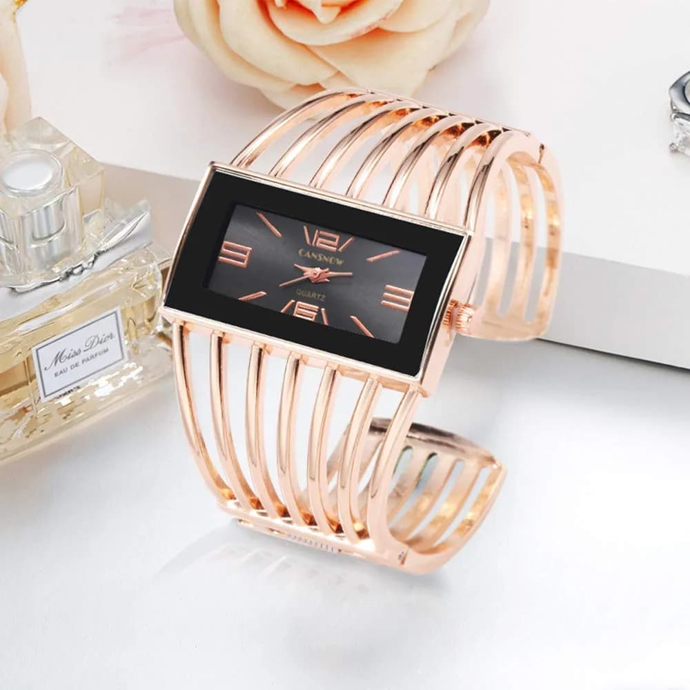 Weicam Women's Quartz Watch Rose Gold | Rectangular Dial Hollow Bracelet Watch - view 3