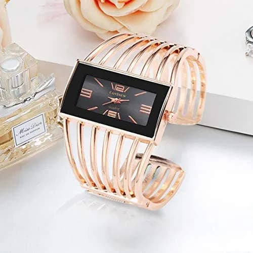 Weicam Women's Quartz Watch Rose Gold | Rectangular Dial Hollow Bracelet Watch thumbnail 3