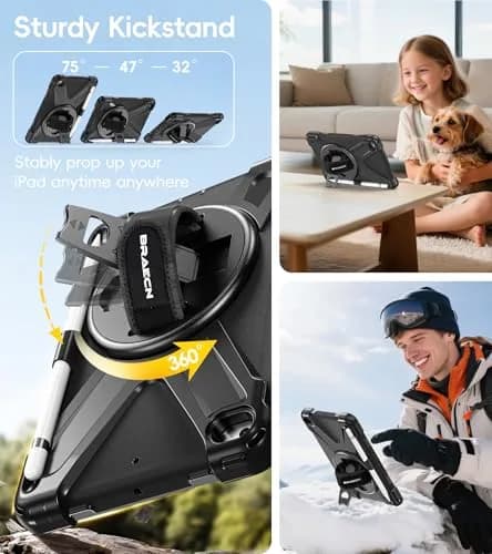 BRAECN iPad mini 5 Case, iPad mini 4 Case - Black | Heavy Duty Drop-Proof with 360° Rotating Kickstand & Adjustable Shoulder Strap thumbnail 4