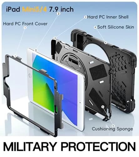 BRAECN iPad mini 5 Case, iPad mini 4 Case - Black | Heavy Duty Drop-Proof with 360° Rotating Kickstand & Adjustable Shoulder Strap thumbnail 5