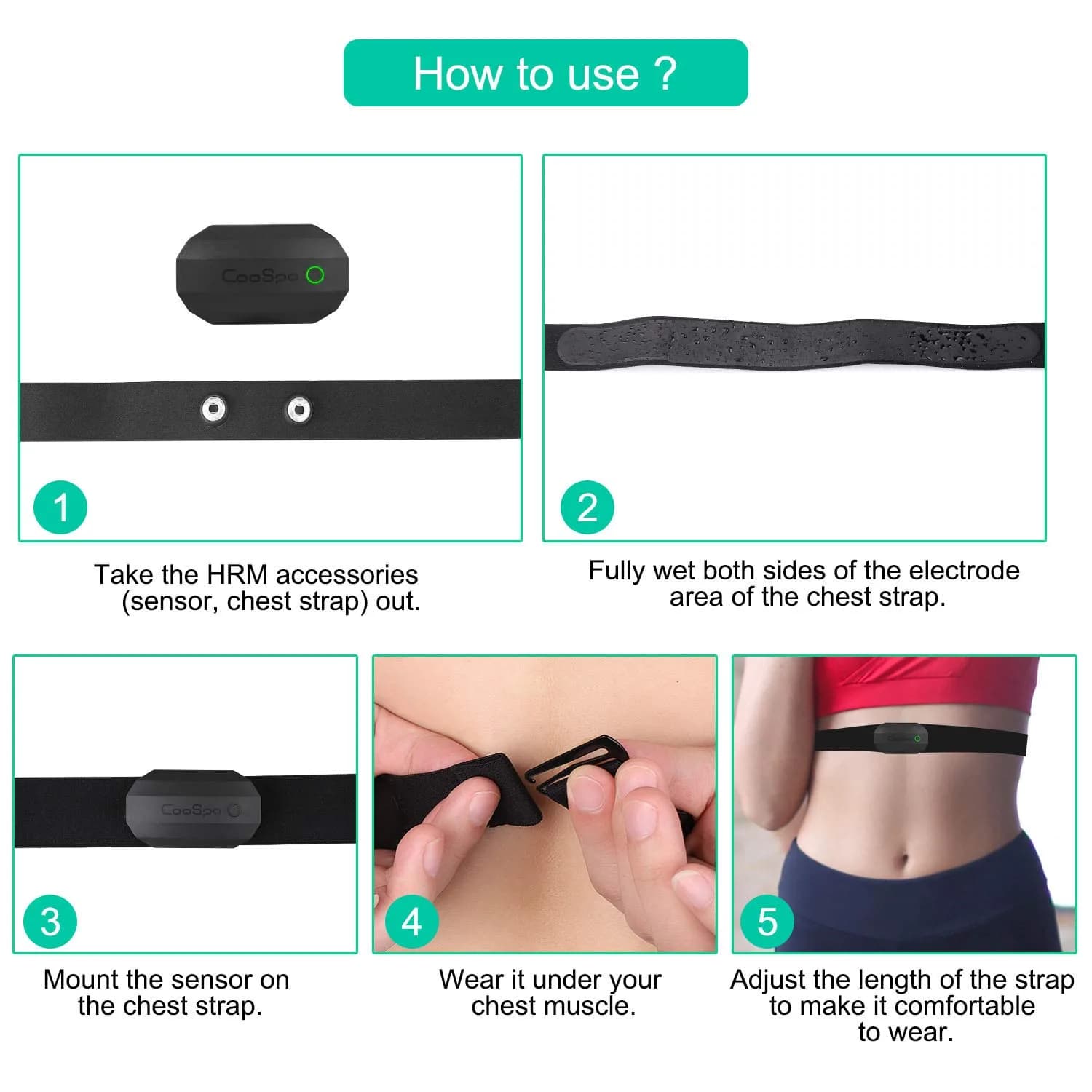 CooSpo H808S Heart Rate Monitor Chest Strap | ANT+ BLE HR Monitor, IP67 Waterproof, 15g - view 5