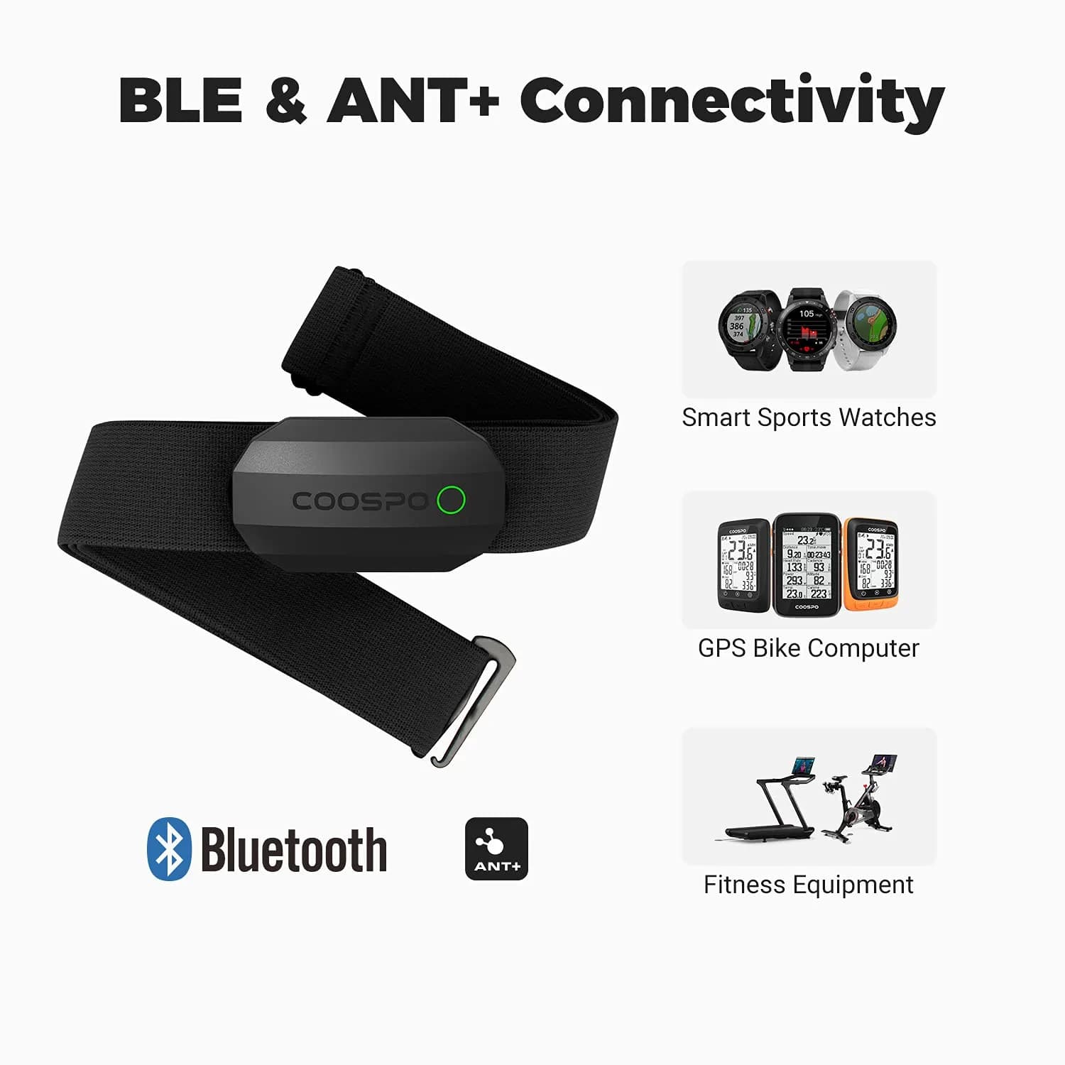 CooSpo H808S Heart Rate Monitor Chest Strap | ANT+ BLE HR Monitor, IP67 Waterproof, 15g - view 4
