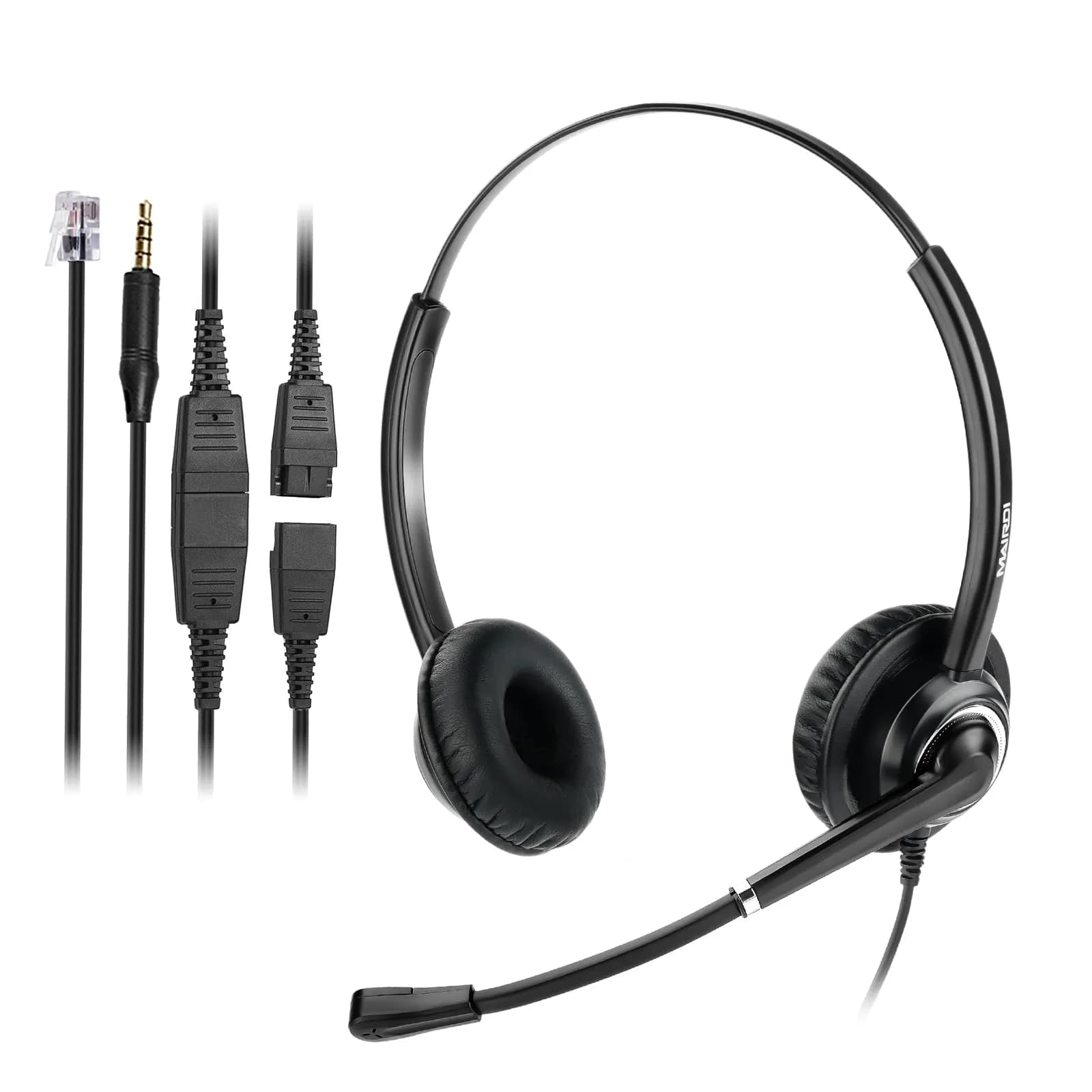 MAIRDI Telephone Headset with RJ9 & 3.5mm Jack | Noise Cancelling Mic for Cisco Phones & PCs — Binaural
