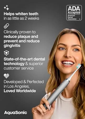Aquasonic Vibe Series Ultra-Whitening Toothbrush Charcoal Metallic | ADA Accepted Electric Toothbrush with 8 Brush Heads & Wireless Charging thumbnail 6