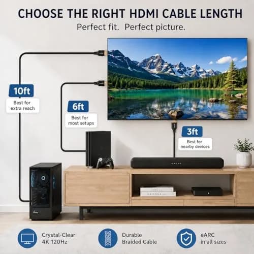 Pacroban 6ft (1.83m) Ultra High Speed HDMI 2.1 Cable | 48Gbps 8K 60Hz 4K 120Hz eARC VRR ALLM Braided thumbnail 3