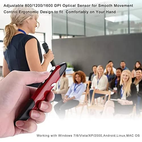 lychee Wireless Optical Pocket Pen Mouse Red | Ergonomic Design for Presentations & Travel thumbnail 4