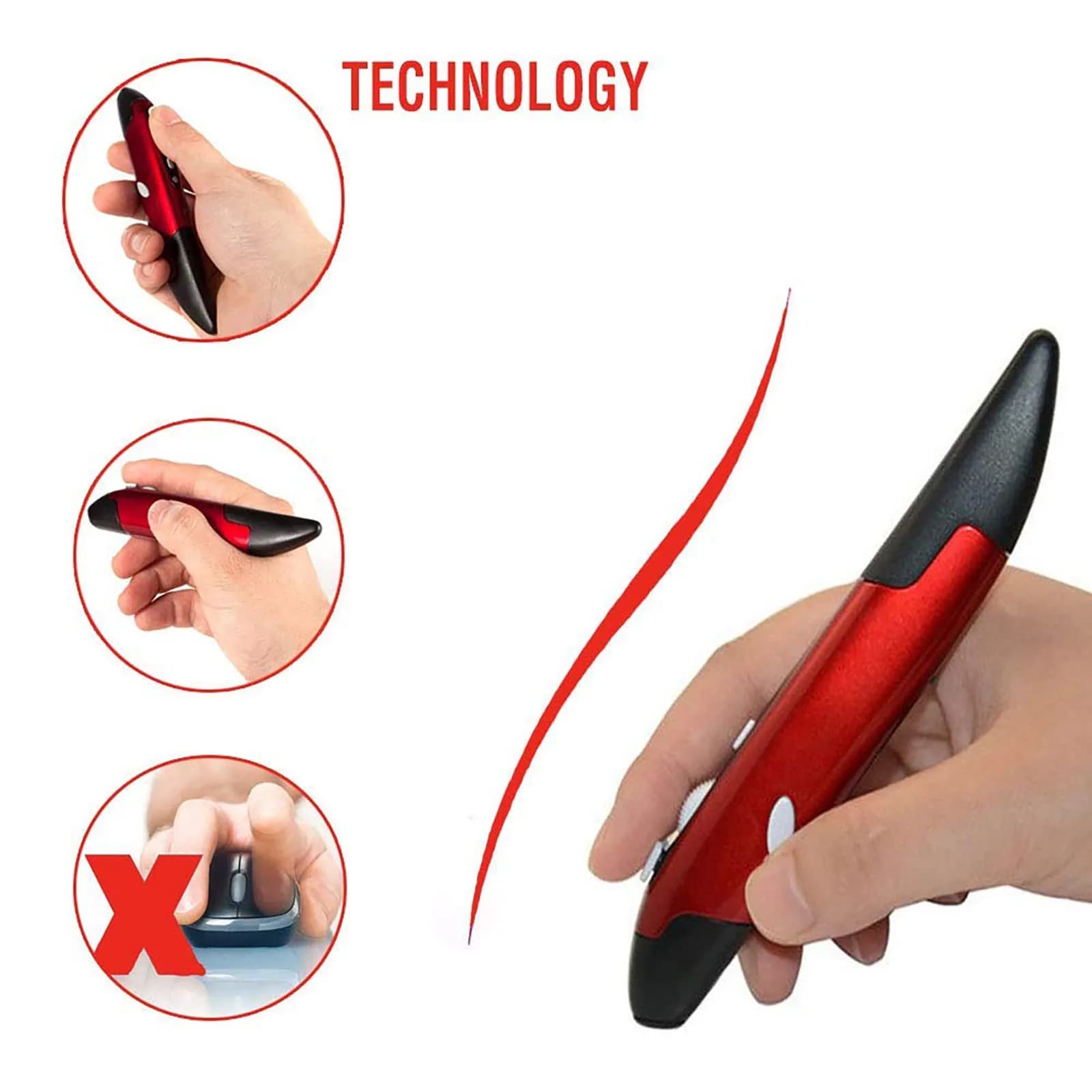 lychee Wireless Optical Pocket Pen Mouse Red | Ergonomic Design for Presentations & Travel - view 5