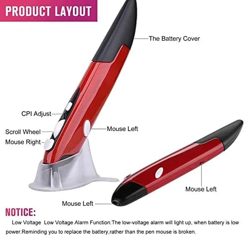 lychee Wireless Optical Pocket Pen Mouse Red | Ergonomic Design for Presentations & Travel thumbnail 6