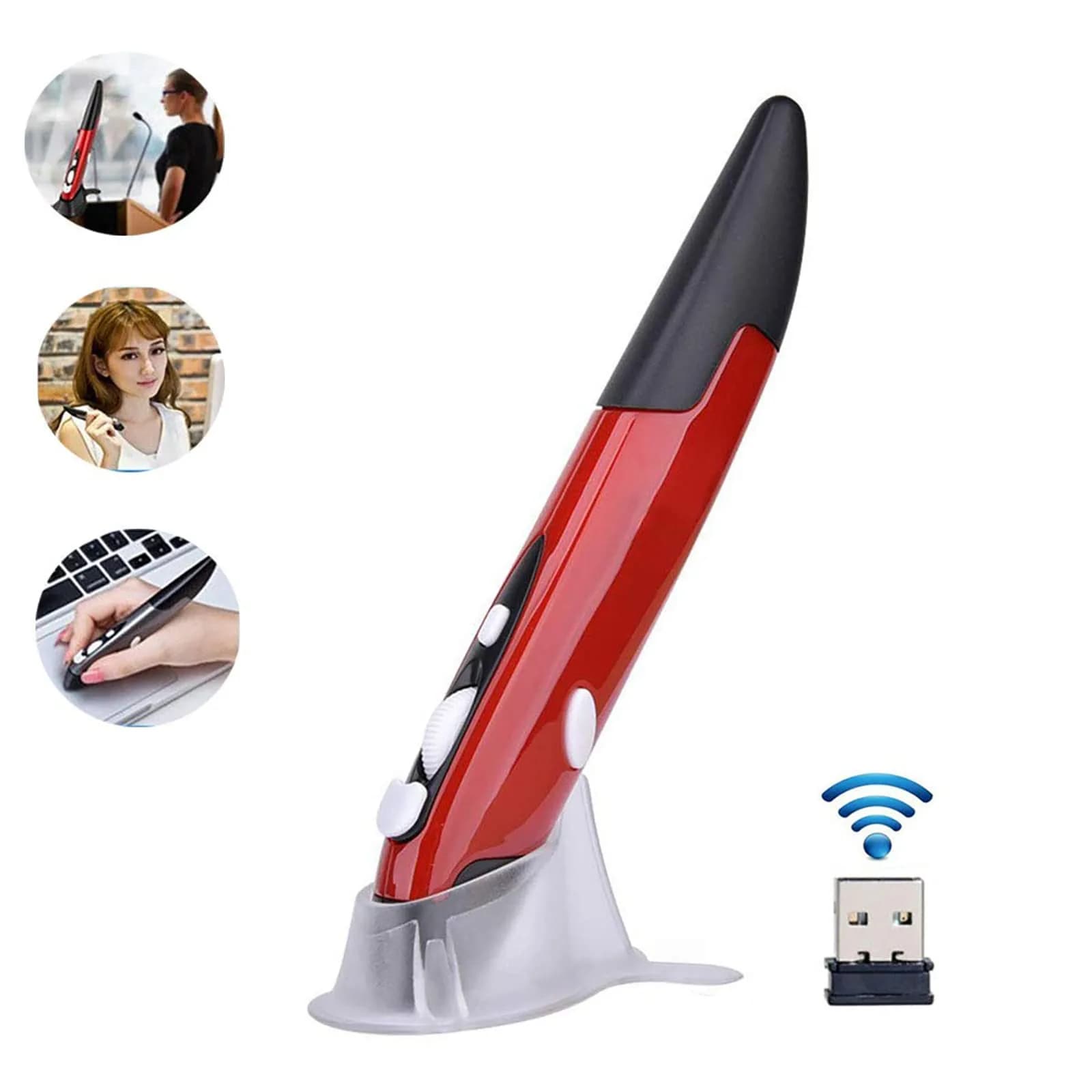 lychee Wireless Optical Pocket Pen Mouse Red | Ergonomic Design for Presentations & Travel - view 2
