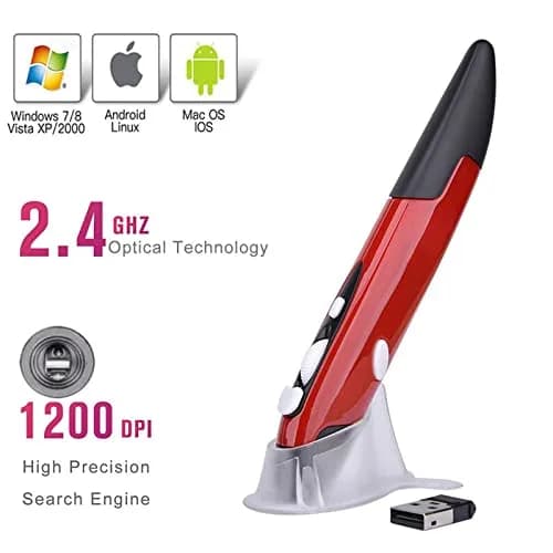 lychee Wireless Optical Pocket Pen Mouse Red | Ergonomic Design for Presentations & Travel thumbnail 3