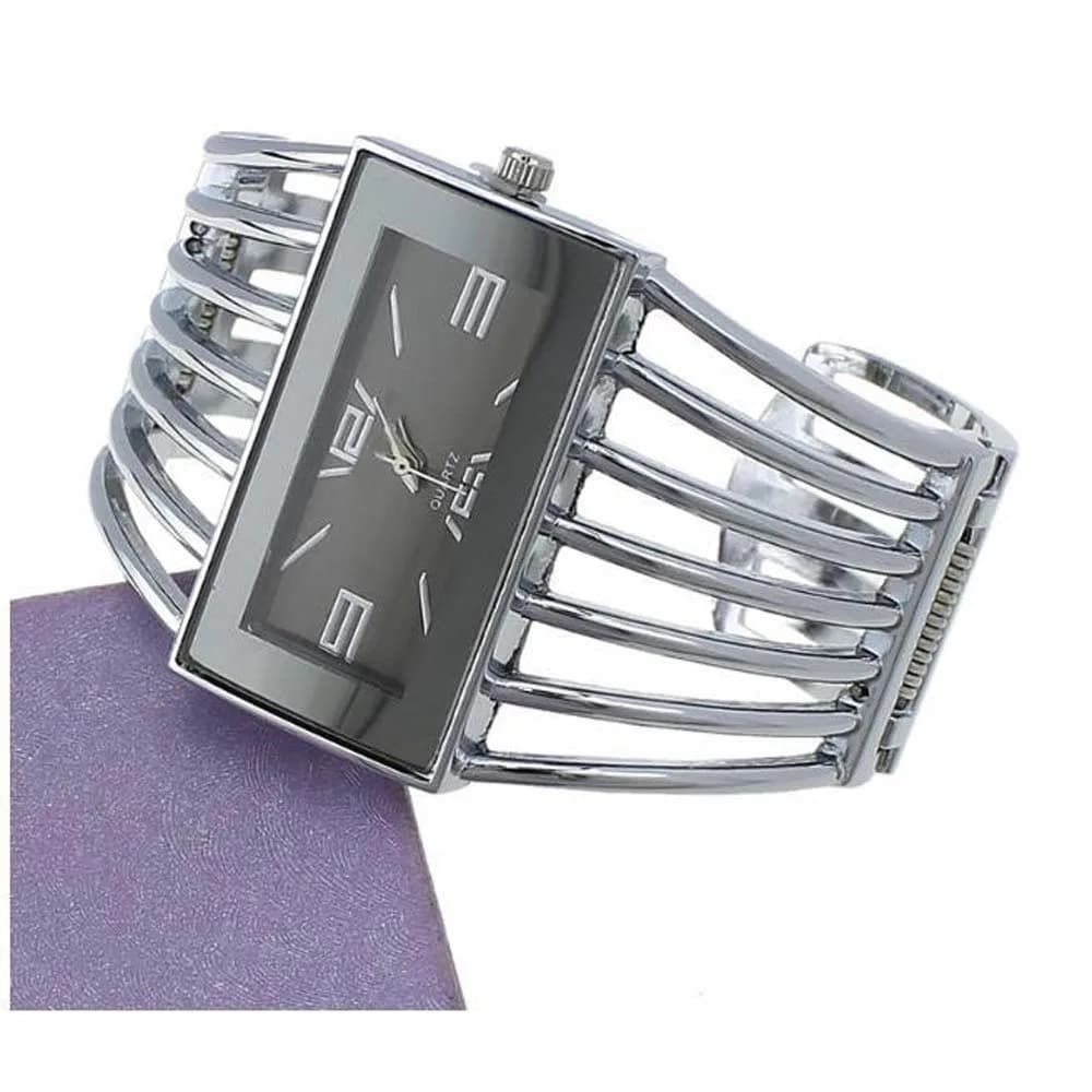 Weicam Women's Quartz Watch Silver Rectangular Dial Hollow Bracelet 38mm Case | Luxury Analog Watch for Ladies - view 2