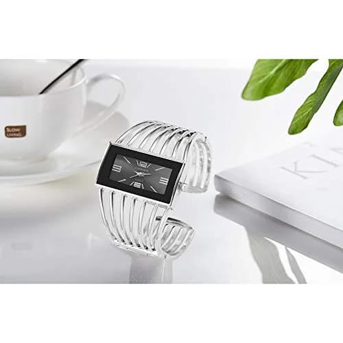 Weicam Women's Quartz Watch Silver Rectangular Dial Hollow Bracelet 38mm Case | Luxury Analog Watch for Ladies thumbnail 3