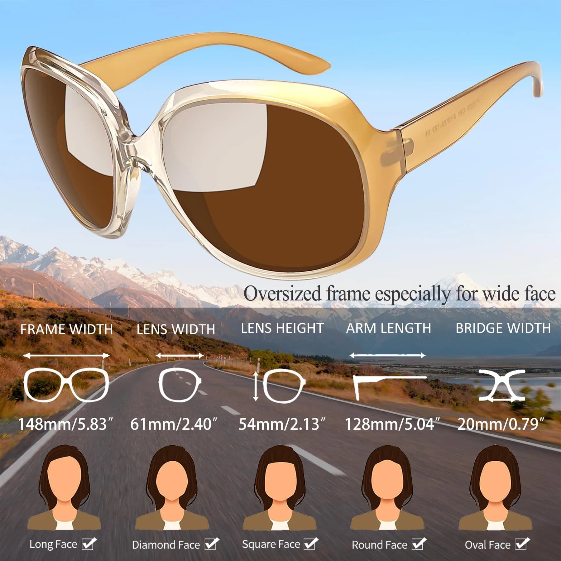 Joopin Oversized Champagne Brown Butterfly Sunglasses for Women | Polarized UV400 Protection - view 3