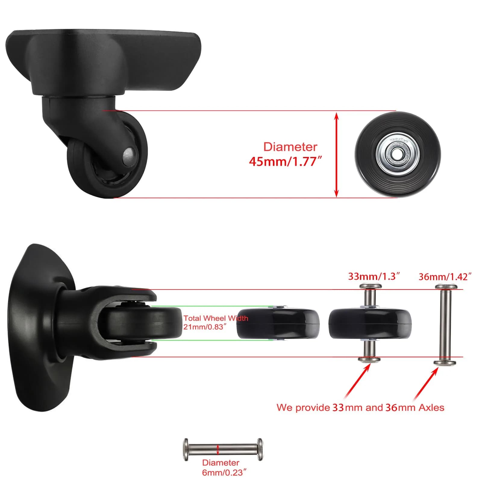 OwnMy 45mm x 18mm Luggage Suitcase Replacement Wheels | Pack of 3 Sets (12 Wheels) - view 3