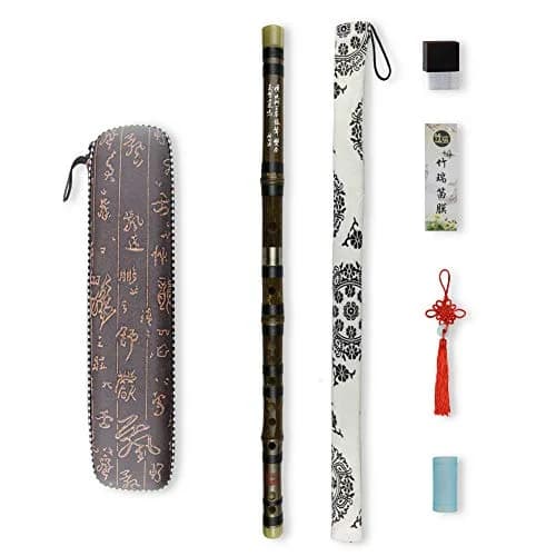 PHYSKOW Black Bamboo Dizi Flute in C Key | 66 cm (26 in) with Accessories — Black Bamboo