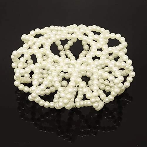 Honbay Hair Bun Cover Elastic Handmade Crochet Hair Net Snood with Pearls and Rhinestones for Ballet, Dance, Skating, etc (White) | Elegant Hair Bun Accessory thumbnail 4